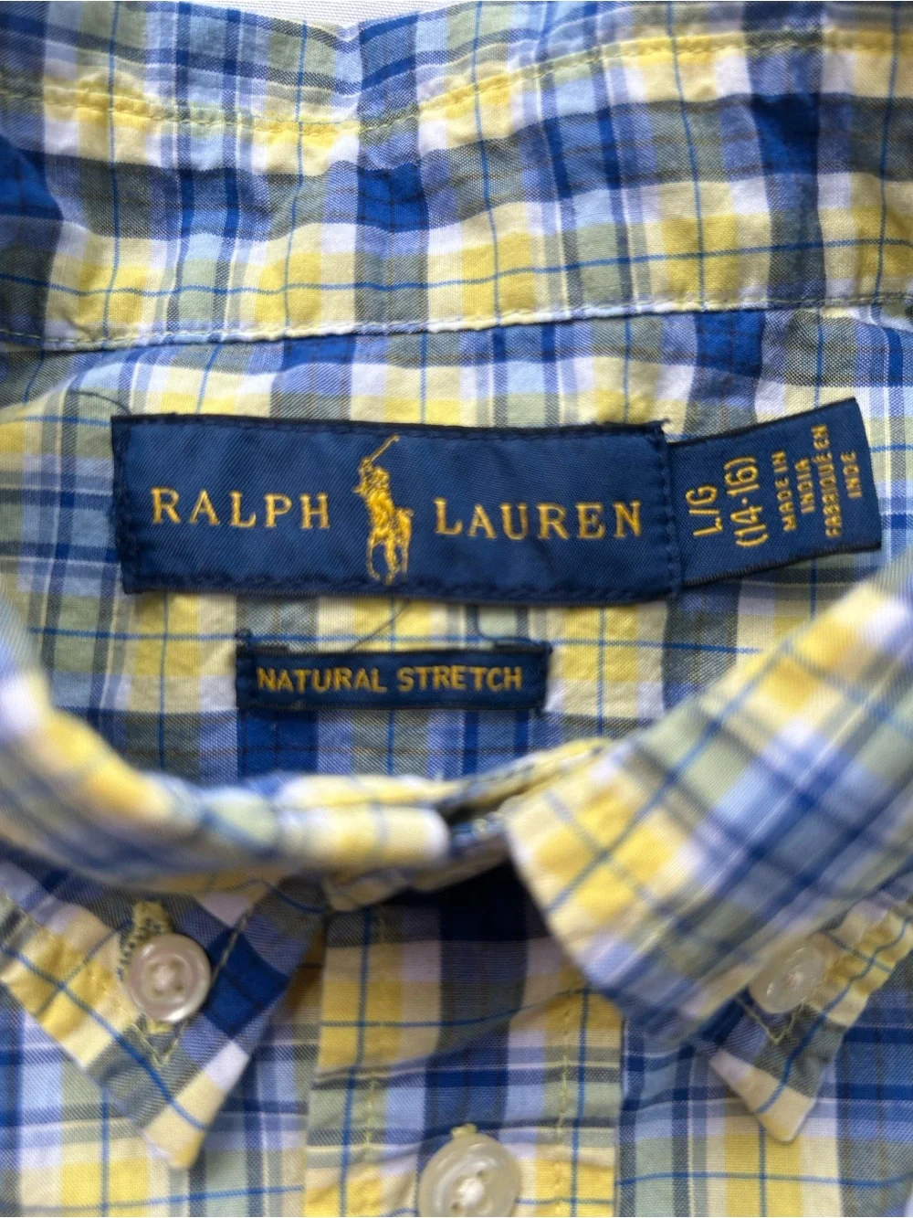Polo by Ralph Lauren Boys Yellow & Blue Plaid Button-Down Shirt size L (14-16)